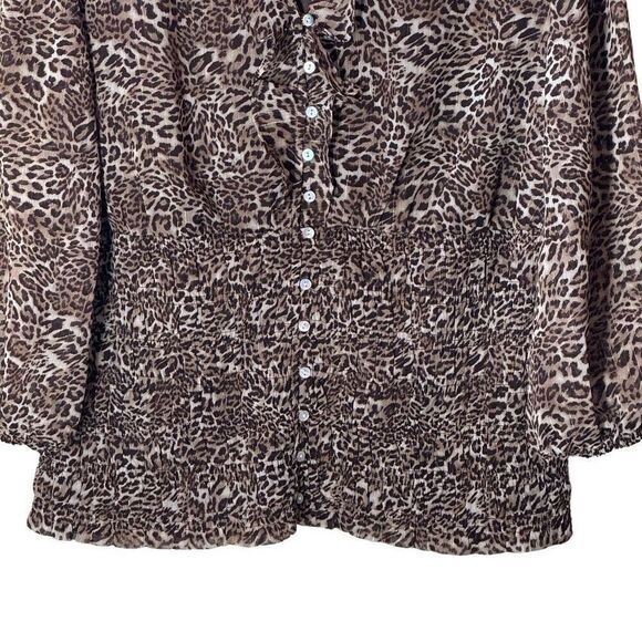 Cato Animal Print Blouse Chiffon Metallic Gold Thread Smocked XL NWT - Picture 9 of 12
